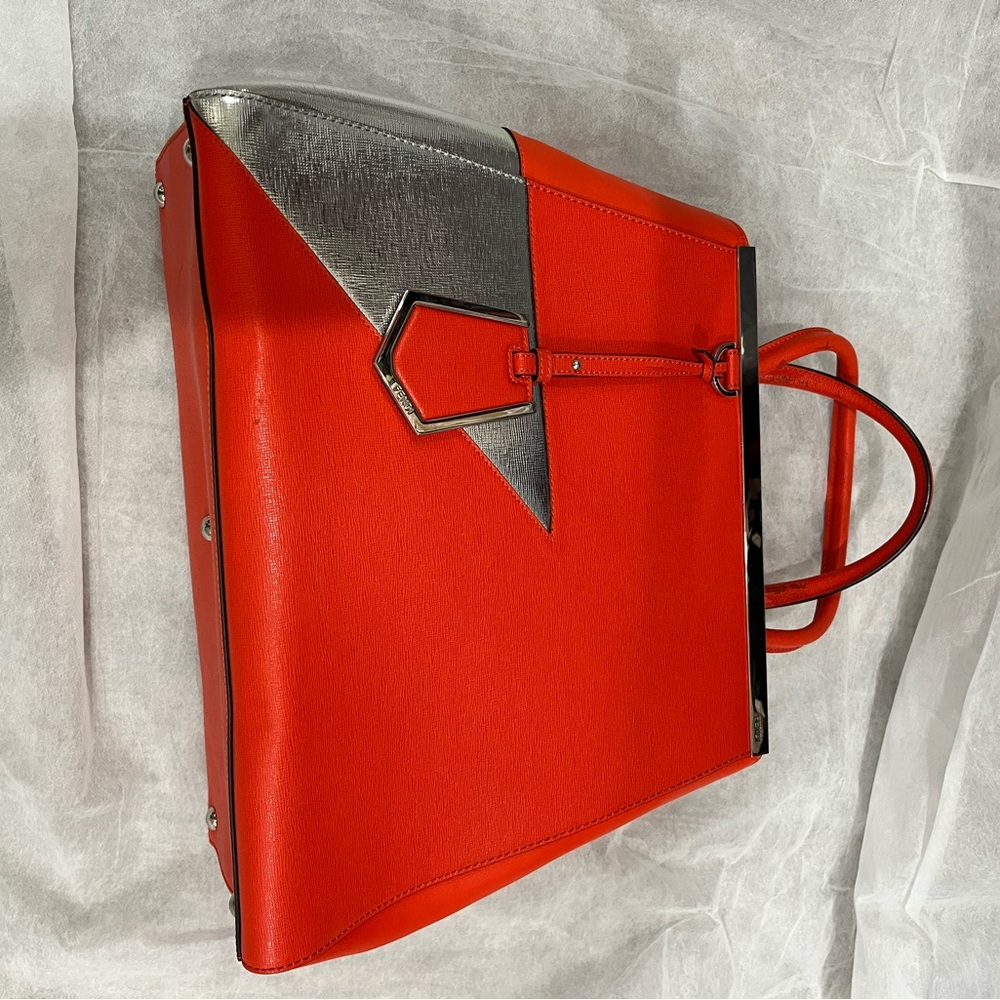 Authentic Fendi tote bag.Red and silver. 14.5”(L)x11”(H)x5.5”(W)